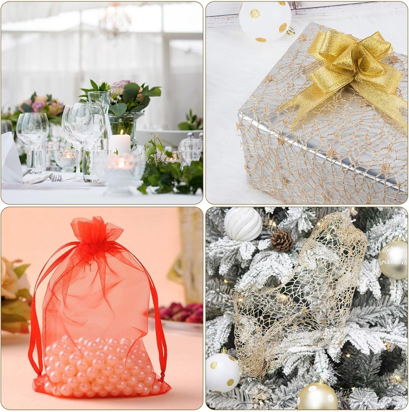 2pcs Glittered Decorative Tulle Roll Ribbon 15cm Wide Red Gold Mesh Spool for Wedding Bouquet Wrapping DIY Craft Party Decorations - Image 3