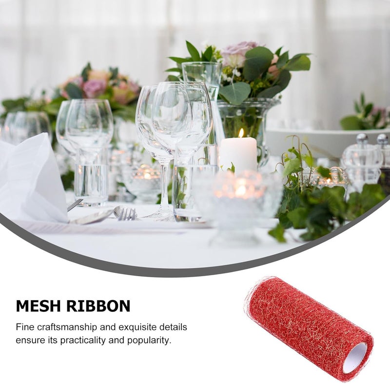 2pcs Glittered Decorative Tulle Roll Ribbon 15cm Wide Red Gold Mesh Spool for Wedding Bouquet Wrapping DIY Craft Party Decorations - Image 5