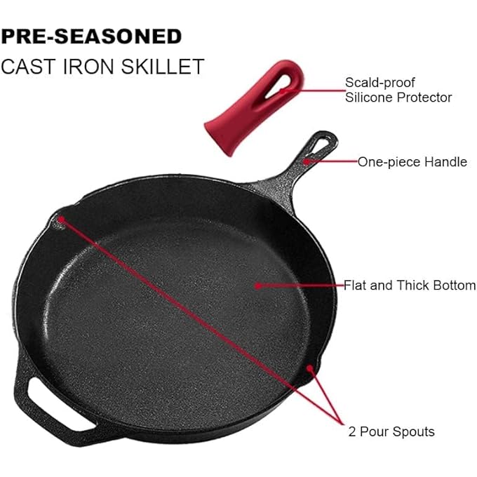 BLYPHOO Cast Iron Skillet PreSeasoned Frying Pan Upgraded Seasoned Cast Iron Pan With Handles  Premium Cast Iron Cookware Skillet  Safe Grill Cookware For Indoor  Outdoor Use 30Cm Black - Image 5