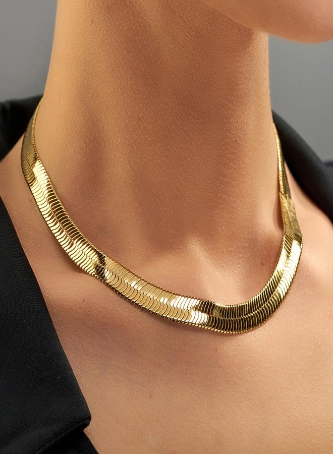 LIFETIME JEWELRY 9mm Flexible Herringbone Chain Necklace 24k Real Gold Plated (20 inches, Gold) - Image 2