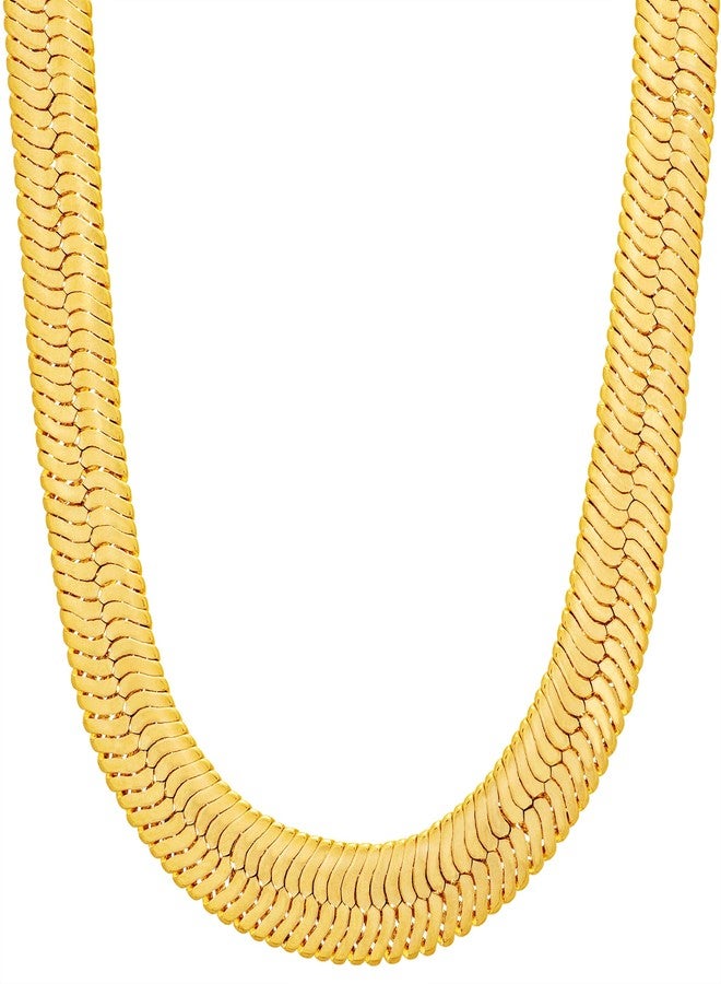 LIFETIME JEWELRY 9mm Flexible Herringbone Chain Necklace 24k Real Gold Plated (20 inches, Gold) - Image 1