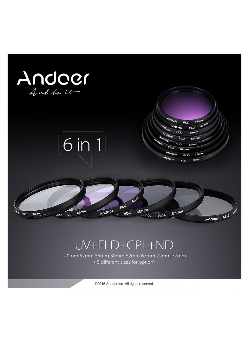 ANDOER - طقم مرشح عدسة Andoer 52 مم UV+CPL+FLD+ND(ND2 ND4 ND8) مع حقيبة حمل / غطاء عدسة / حامل غطاء عدسة / أغطية عدسات توليب ومطاطية / قطعة قماش للتنظيف - Image 1