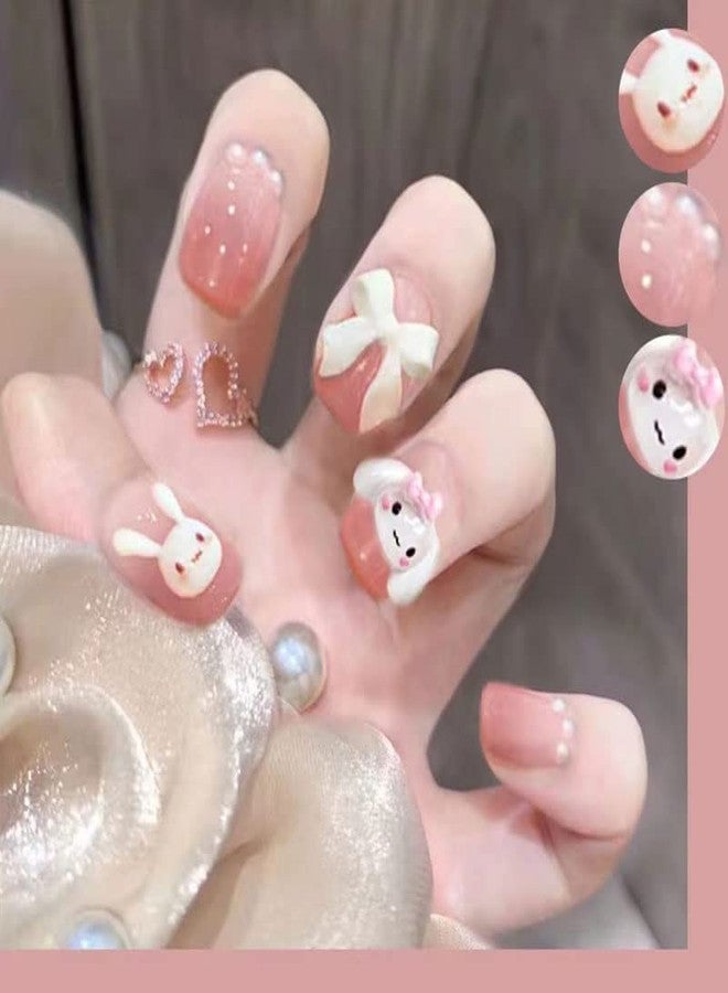 AIDVPOD Cute Bunny Press-on Nails - Easter Rabbit Designs, Short & Long, Pink & More for Women & Girls Full Cover False Nail Tips - Image 2