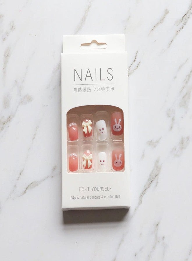 AIDVPOD Cute Bunny Press-on Nails - Easter Rabbit Designs, Short & Long, Pink & More for Women & Girls Full Cover False Nail Tips - Image 4