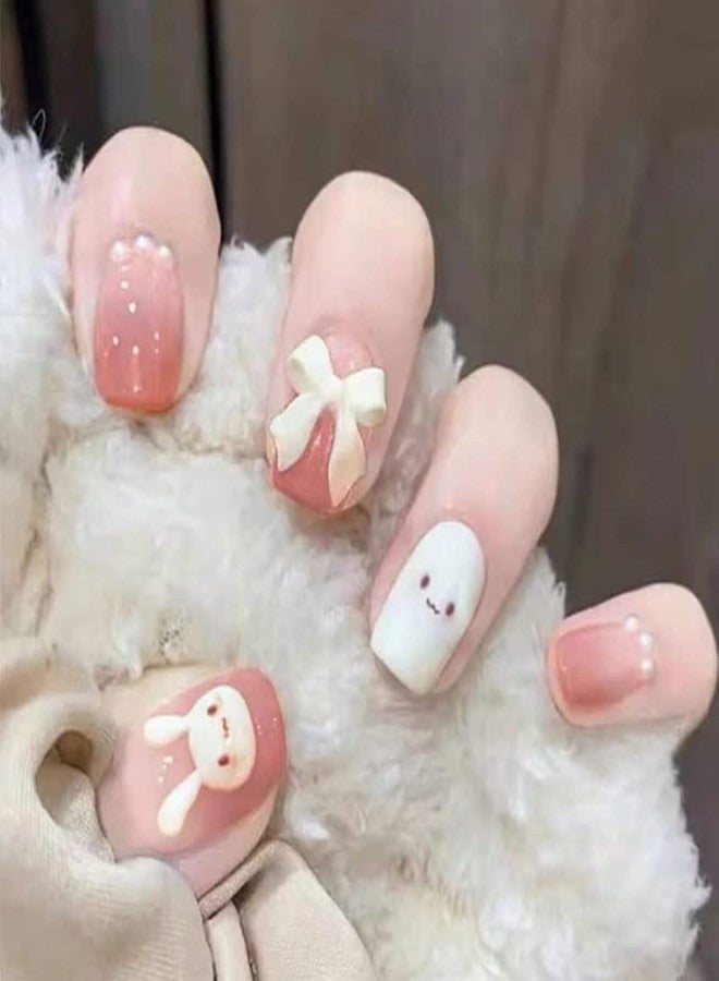 AIDVPOD Cute Bunny Press-on Nails - Easter Rabbit Designs, Short & Long, Pink & More for Women & Girls Full Cover False Nail Tips - Image 1