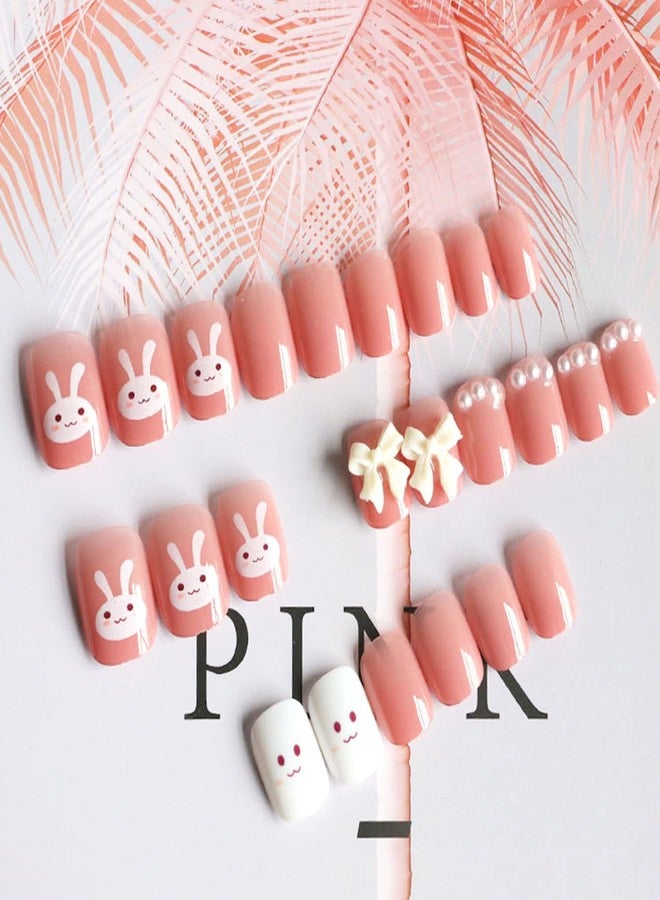 AIDVPOD Cute Bunny Press-on Nails - Easter Rabbit Designs, Short & Long, Pink & More for Women & Girls Full Cover False Nail Tips - Image 3