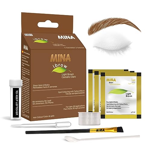 MinaiBrow Tint Kit Light Brown  Natural Spot Coloring Brow Powder with Brush for Tinting  Water  Smudge Proof Instant Brow Dye 100 Gray Converge Ammonia Free