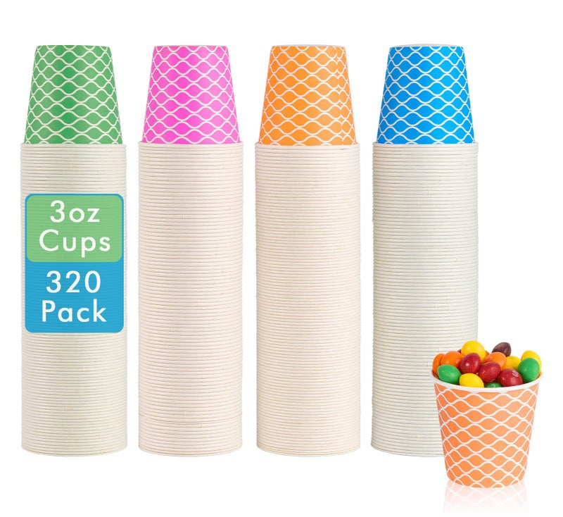 LITOPAK 320 Pack 3 oz Paper Cups Colorful Small Bathroom Cups 3 oz Disposable Paper Cups Disposable Drinking Cups and Mini Snack Cups for Home Bathroom Picnic Party and Events