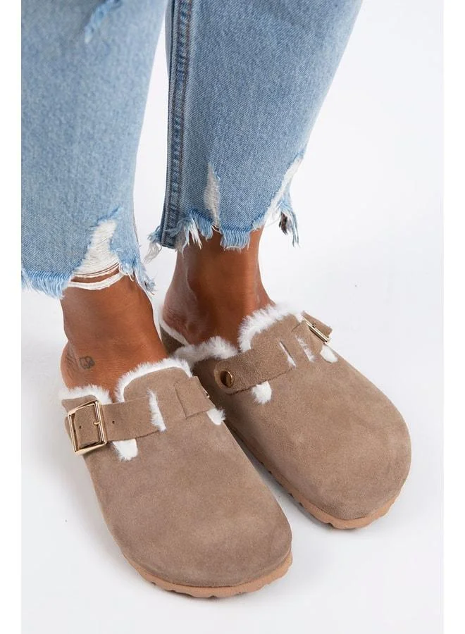 Manijero  Zeta Fur Women's Genuine Leather Buckle Belted Fur Vizon Suede Slipper for Women | Best Price UAE