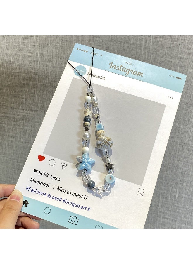 4 Pieces Cute Phone Charms Beaded Phone Strap Decorated with Lovely Palm Tree,White Heart-Shaped Beads and Randomly Placed Shells - Image 5