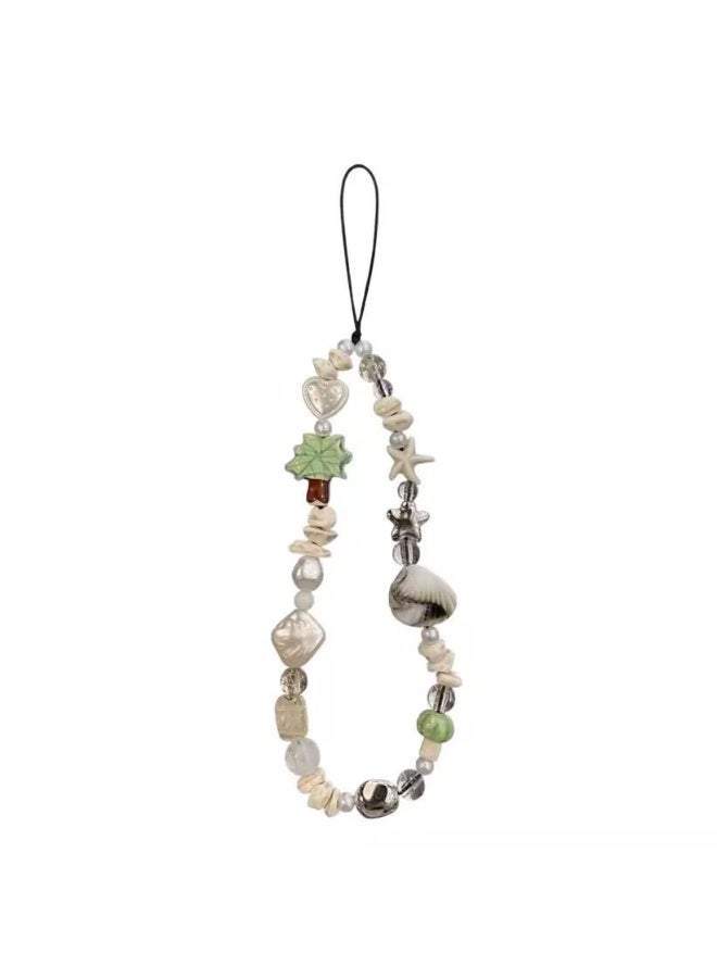 4 Pieces Cute Phone Charms Beaded Phone Strap Decorated with Lovely Palm Tree,White Heart-Shaped Beads and Randomly Placed Shells - Image 2