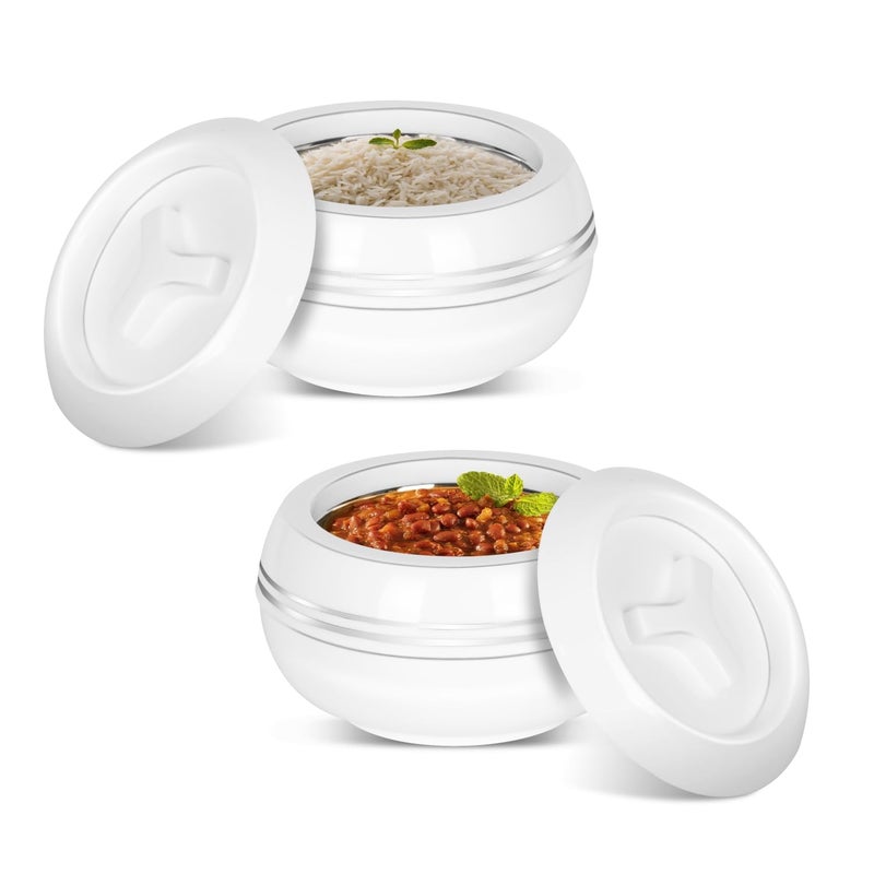 JAYPEE Palazio 450+450 Twin Inner Stainless Steel Serving Small Casserole Set | BPA Free, PU Insulated Rustproof Casserole | Pack of 2- (White), 450 Ml - Image 1