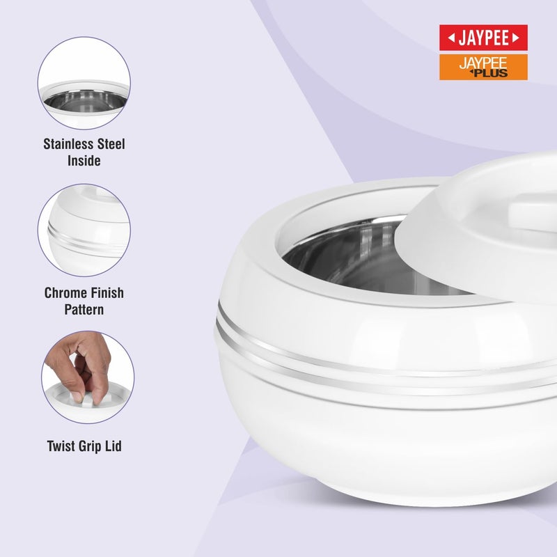 JAYPEE Palazio 450+450 Twin Inner Stainless Steel Serving Small Casserole Set | BPA Free, PU Insulated Rustproof Casserole | Pack of 2- (White), 450 Ml - Image 3