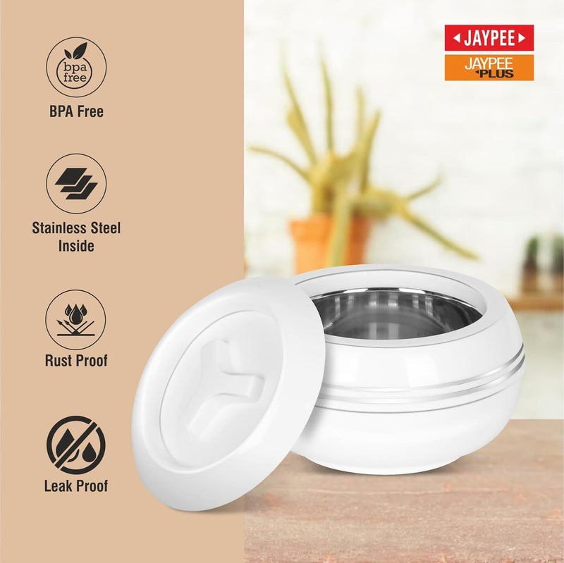 JAYPEE Palazio 450+450 Twin Inner Stainless Steel Serving Small Casserole Set | BPA Free, PU Insulated Rustproof Casserole | Pack of 2- (White), 450 Ml - Image 2
