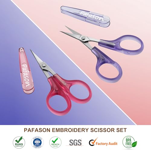 Pafason مجموعة مقصات حرفة دقيقة للغاية PAFASON 2 قطعة مستقيمة لقص الورق والتطريز والخياطة والحياكة والتطريز والتريكو والخيوط والورق والقماش والتفاصيل القصيرة من الفولاذ المقاوم للصدأ، علبة أمان - Image 2