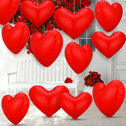 Jetec Giant Valentines Day Inflatable Heart Outdoor Valentines Decoration 24 and 16 PVC Inflatable Hearts Large Hanging Ornament for Galentine Party YardSolid ColorRed12 Pcs - Image 1