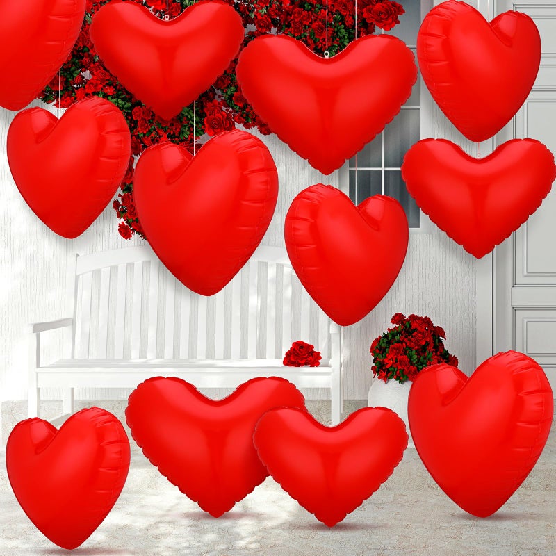 Jetec Giant Valentines Day Inflatable Heart Outdoor Valentines Decoration 24 and 16 PVC Inflatable Hearts Large Hanging Ornament for Galentine Party YardSolid ColorRed12 Pcs - Image 2
