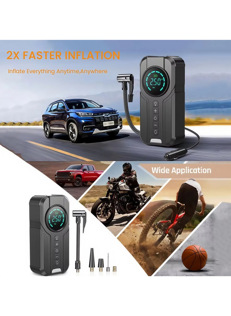 ADEBOLA - 8000mAh Car Jump Starter Battery  & Portable Air Compressor with Digital Display | USB-C Quick Charge, 12 Safety Protections, 10-Second Tire Inflation | Multi-Function LED Light, Emergency Power Bank (Black) - Image 1