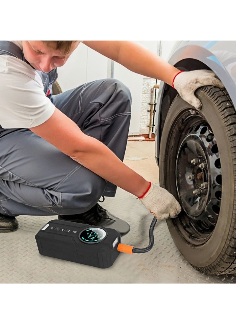 ADEBOLA - 8000mAh Car Jump Starter Battery  & Portable Air Compressor with Digital Display | USB-C Quick Charge, 12 Safety Protections, 10-Second Tire Inflation | Multi-Function LED Light, Emergency Power Bank (Black) - Image 1