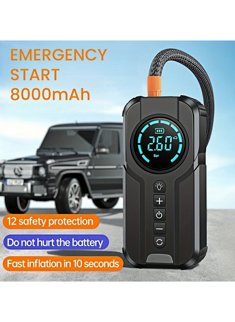 ADEBOLA - 8000mAh Car Jump Starter Battery  & Portable Air Compressor with Digital Display | USB-C Quick Charge, 12 Safety Protections, 10-Second Tire Inflation | Multi-Function LED Light, Emergency Power Bank (Black) - Image 1