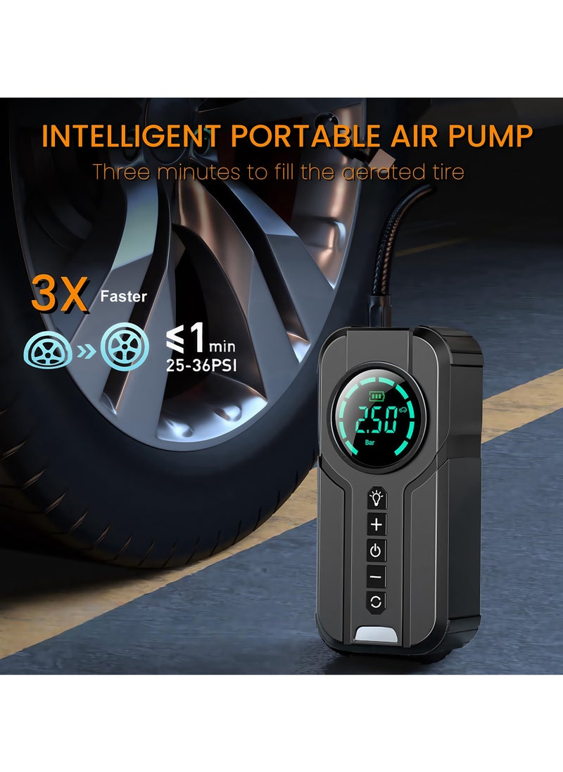 ADEBOLA - 8000mAh Car Jump Starter Battery  & Portable Air Compressor with Digital Display | USB-C Quick Charge, 12 Safety Protections, 10-Second Tire Inflation | Multi-Function LED Light, Emergency Power Bank (Black) - Image 1
