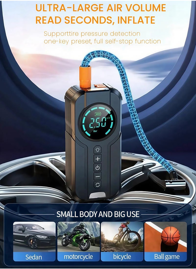 ADEBOLA - 8000mAh Car Jump Starter Battery  & Portable Air Compressor with Digital Display | USB-C Quick Charge, 12 Safety Protections, 10-Second Tire Inflation | Multi-Function LED Light, Emergency Power Bank (Black) - Image 1