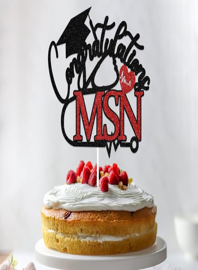 WFKLDF Congratulations MSN Cake Topper Nurse Graduation Party Decorations Nursing Graduation Party Supplies Nurse Decor Black & Red - Image 4