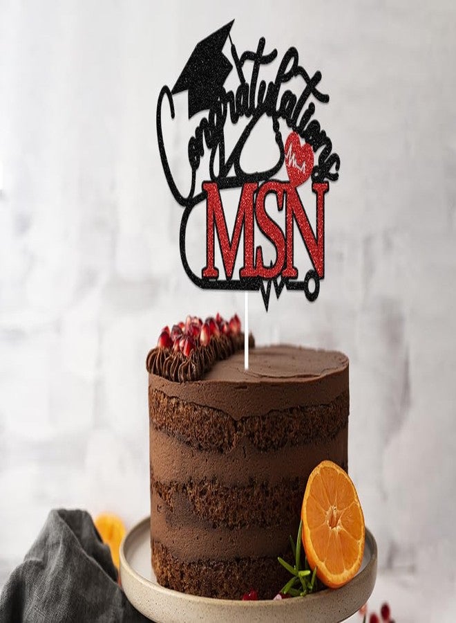 WFKLDF Congratulations MSN Cake Topper Nurse Graduation Party Decorations Nursing Graduation Party Supplies Nurse Decor Black & Red - Image 3