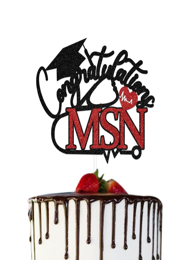 WFKLDF Congratulations MSN Cake Topper Nurse Graduation Party Decorations Nursing Graduation Party Supplies Nurse Decor Black & Red - Image 1