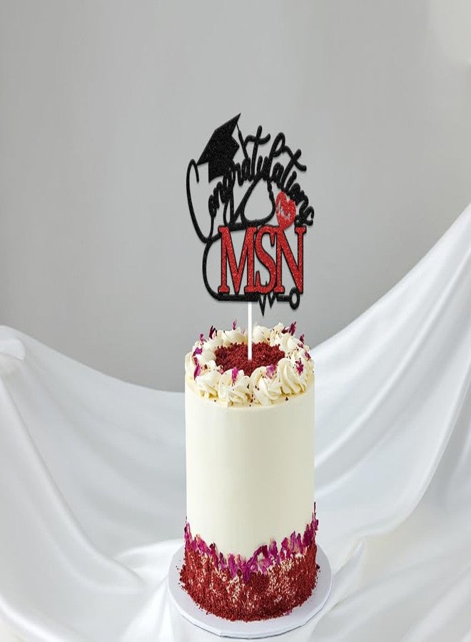 WFKLDF Congratulations MSN Cake Topper Nurse Graduation Party Decorations Nursing Graduation Party Supplies Nurse Decor Black & Red - Image 5