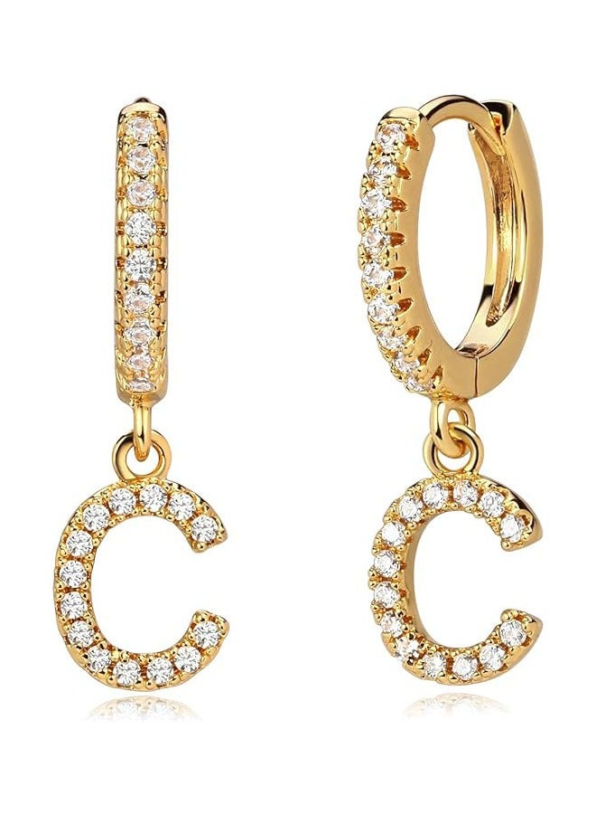Mevecco Women Huggie Hoop Earrings Gold Initial A-Z Dangle Drop Cubic Zirconia 14K Gold Filled Small Simple Hypoallergenic Personalized Jewelry - 26 Letters - Image 1