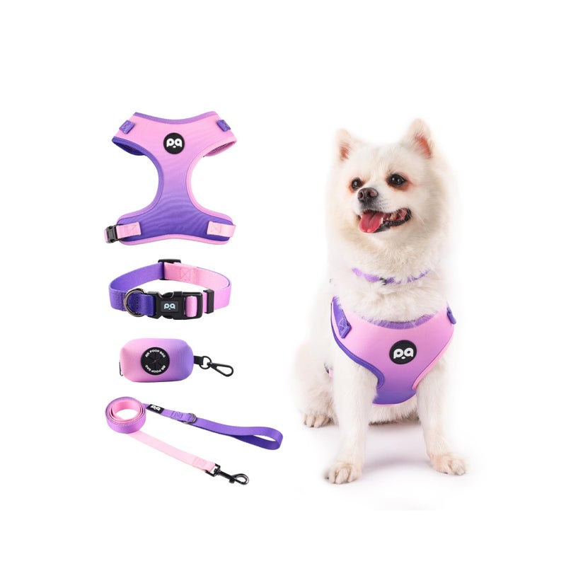 SOLARAE Dog Harness Collar Leash Combo,No Pull Adjustable Vest Cute for Small Puppy Medium Girl/Boy Pets with Bag Holder(Medium,Purple) - Image 1