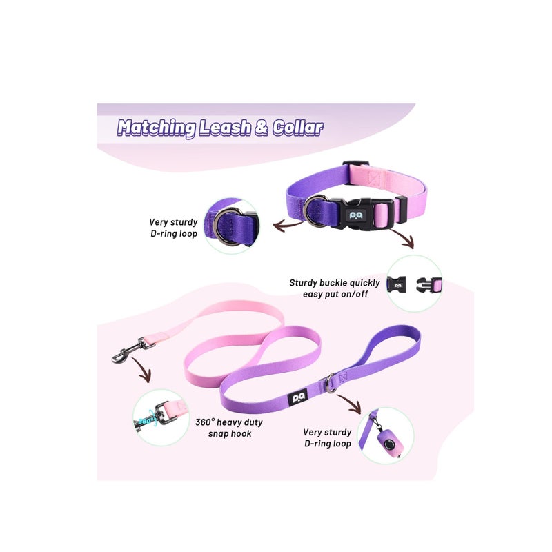 SOLARAE Dog Harness Collar Leash Combo,No Pull Adjustable Vest Cute for Small Puppy Medium Girl/Boy Pets with Bag Holder(Medium,Purple) - Image 4