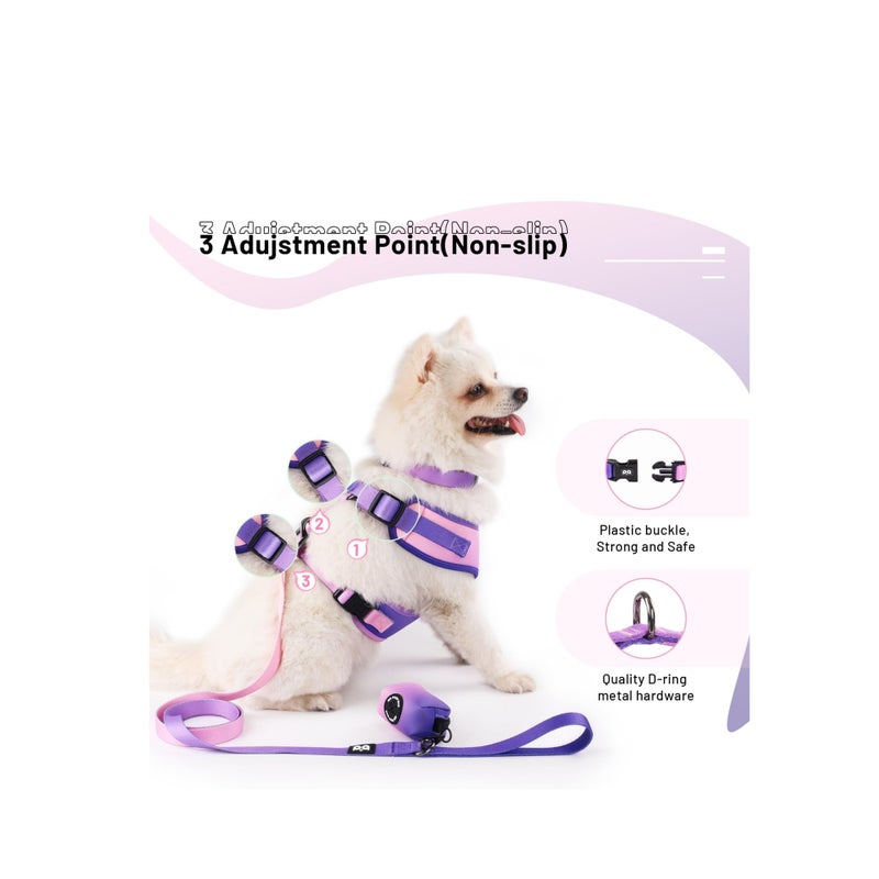 SOLARAE Dog Harness Collar Leash Combo,No Pull Adjustable Vest Cute for Small Puppy Medium Girl/Boy Pets with Bag Holder(Medium,Purple) - Image 3