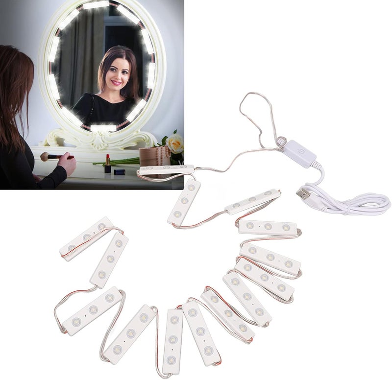 مرآة تزيينية LED، لون أبيض، قابلة للتحكم في السطوع عبر منفذ USB، مناسبة للاستخدام في الحمام؛ توفر إضاءة ساطعة مع تأثير ناعم، مرآة قابلة للتصنيع بنفسك (تحتوي على 14 سلسلة من أسلاك الإضاءة). - Image 2