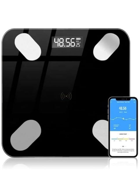 Smart Body Fat & Body Composition Scale – Bluetooth Electronic Weighing Scale with BMI Analyzer, Backlit LCD, Tempered Glass, Mobile App Sync for iOS & Android, 180KG Capacity – Ideal for Home Use & Health Monitoring