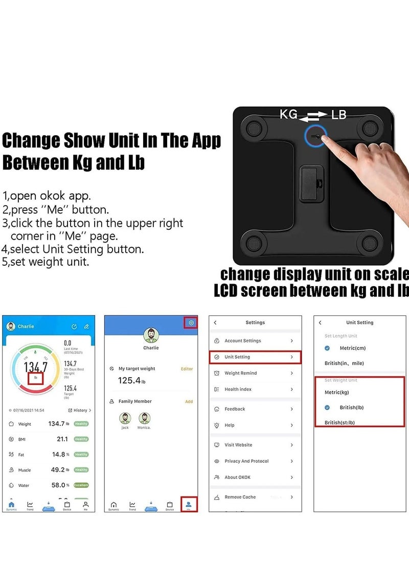 Smart Body Fat & Body Composition Scale – Bluetooth Electronic Weighing Scale with BMI Analyzer, Backlit LCD, Tempered Glass, Mobile App Sync for iOS & Android, 180KG Capacity – Ideal for Home Use & Health Monitoring