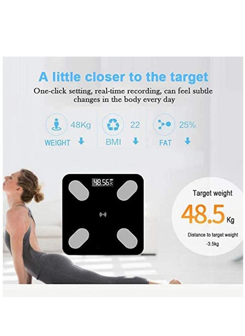 Smart Body Fat & Body Composition Scale – Bluetooth Electronic Weighing Scale with BMI Analyzer, Backlit LCD, Tempered Glass, Mobile App Sync for iOS & Android, 180KG Capacity – Ideal for Home Use & Health Monitoring