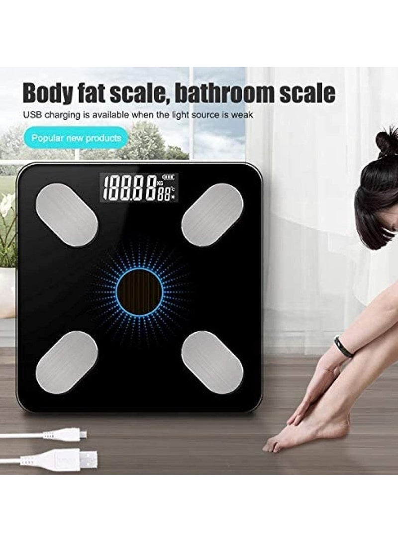 Smart Body Fat & Body Composition Scale – Bluetooth Electronic Weighing Scale with BMI Analyzer, Backlit LCD, Tempered Glass, Mobile App Sync for iOS & Android, 180KG Capacity – Ideal for Home Use & Health Monitoring
