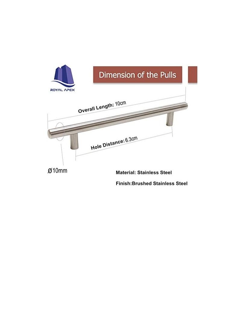 Stainless Steel Kitchen Cabinet Drawer T-Bar Cabinet & Furniture Pull Cabinet Door Handles and Pulls Cabinet Knobs Brushed Nickel. (10 x Hole Size 6.3 CM, Pack of 5) - Image 2