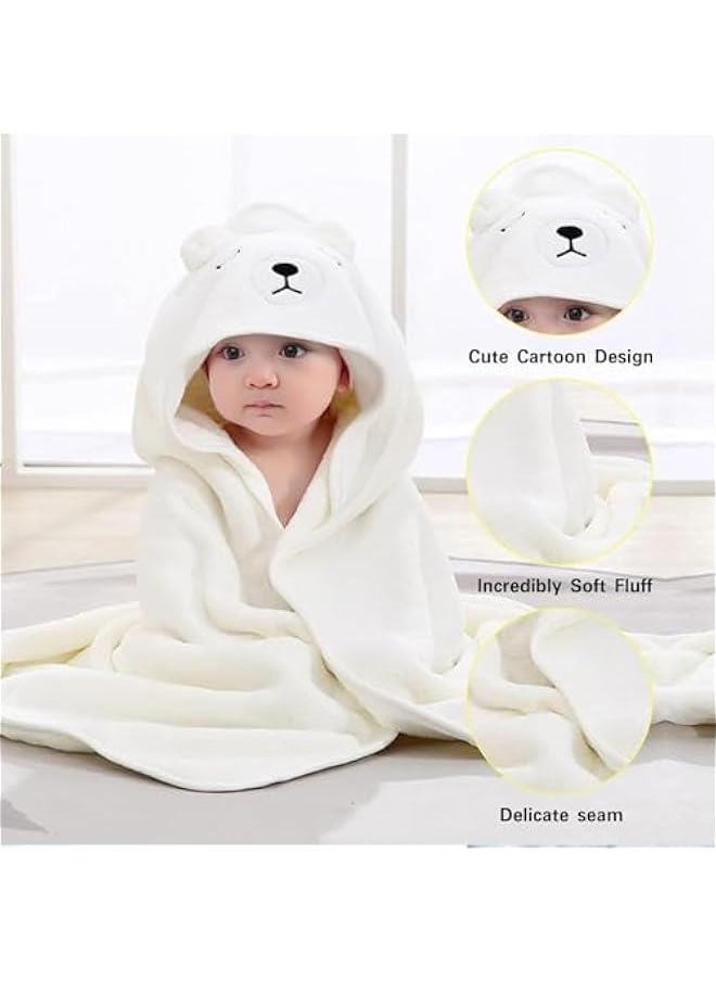 HOOKOR Hooded Baby Towels for Newborn 80cm*80cm, Coral Velvet Soft Absorbent Baby Bath Towel with Hood for Babies, Infant, Toddler and Kids, Soft and Absorbent Newborn Essential (White)  - Image 2
