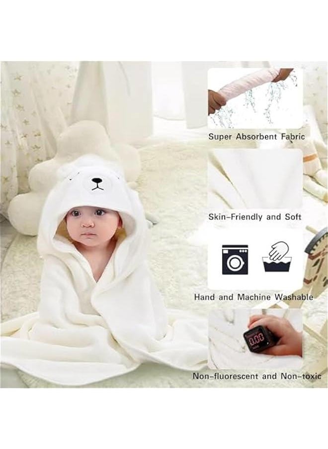HOOKOR Hooded Baby Towels for Newborn 80cm*80cm, Coral Velvet Soft Absorbent Baby Bath Towel with Hood for Babies, Infant, Toddler and Kids, Soft and Absorbent Newborn Essential (White)  - Image 3