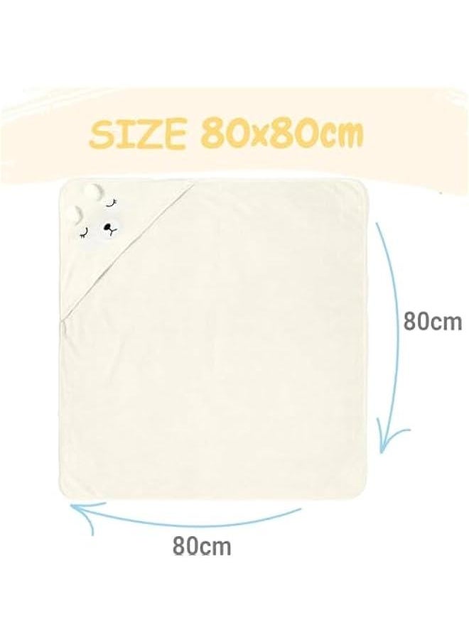 HOOKOR Hooded Baby Towels for Newborn 80cm*80cm, Coral Velvet Soft Absorbent Baby Bath Towel with Hood for Babies, Infant, Toddler and Kids, Soft and Absorbent Newborn Essential (White)  - Image 5