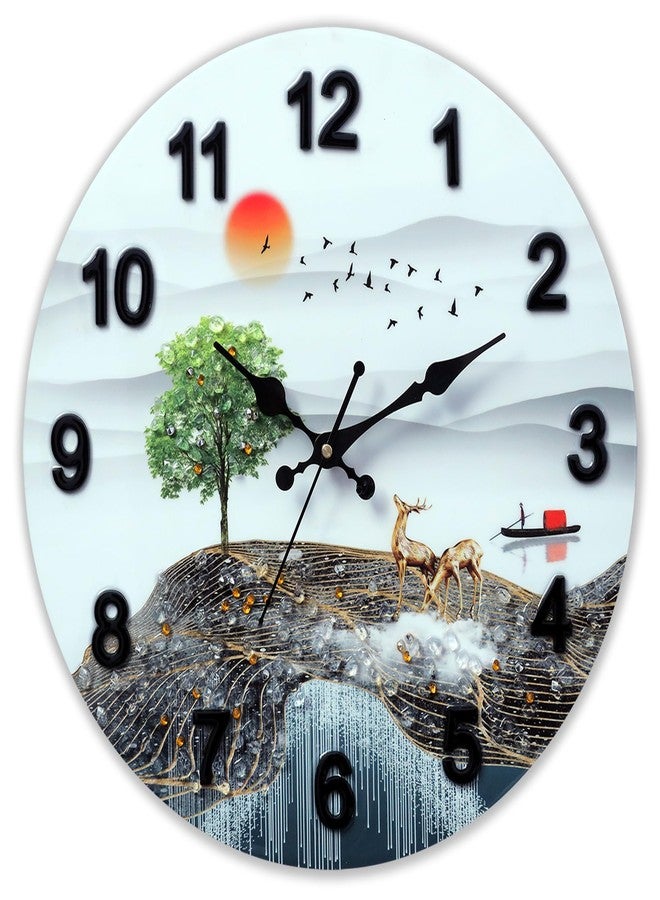 Masstone Analog Crystal Embeded Without Glass Wall Clock for Home | Wooden | Home Stylish for Living Room | Bedroom | Decorative Clock 12 inch | 30x30 CM (White) - Image 1