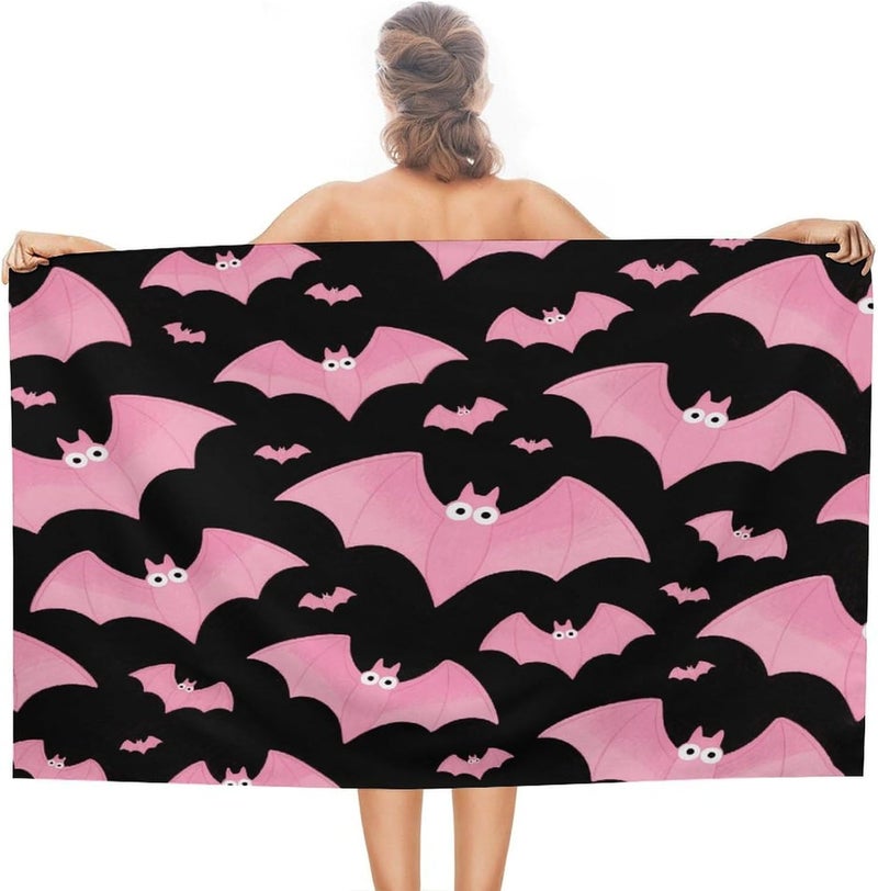 Beach Towel 31"x51" Lightweight, Super Absorbent Sandproof Towels Halloween Black Bats Pink Double-Sided Plush Towel for Adults, Travel, Pool, Gym & Sports Sand-Free Quick-Dry Bath Towels - Image 1