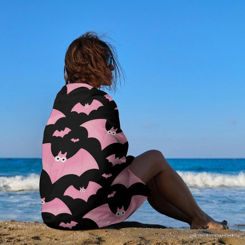 Beach Towel 31"x51" Lightweight, Super Absorbent Sandproof Towels Halloween Black Bats Pink Double-Sided Plush Towel for Adults, Travel, Pool, Gym & Sports Sand-Free Quick-Dry Bath Towels - Image 4
