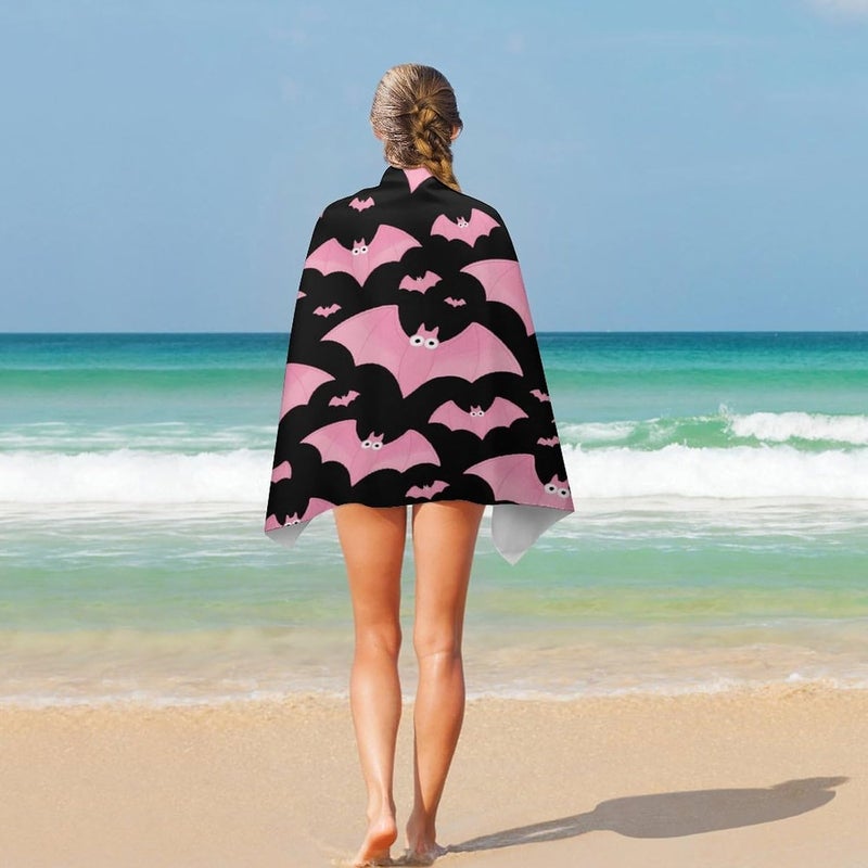 Beach Towel 31"x51" Lightweight, Super Absorbent Sandproof Towels Halloween Black Bats Pink Double-Sided Plush Towel for Adults, Travel, Pool, Gym & Sports Sand-Free Quick-Dry Bath Towels - Image 5
