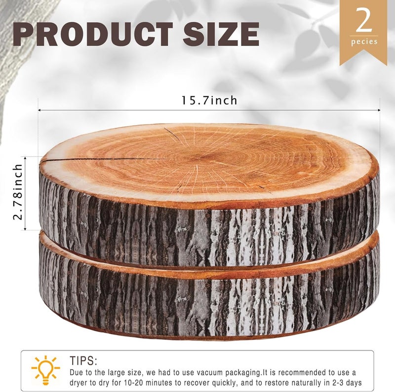 Queekay 2 Pcs Round Throw Pillow Decorative Wood Slice Floor Cushion 3D Digital Printing Forest Decor Soft Circle Pillow Cute Stump Camping Memory Foam for Home Chair Bedroom DecorEmulation - Image 3
