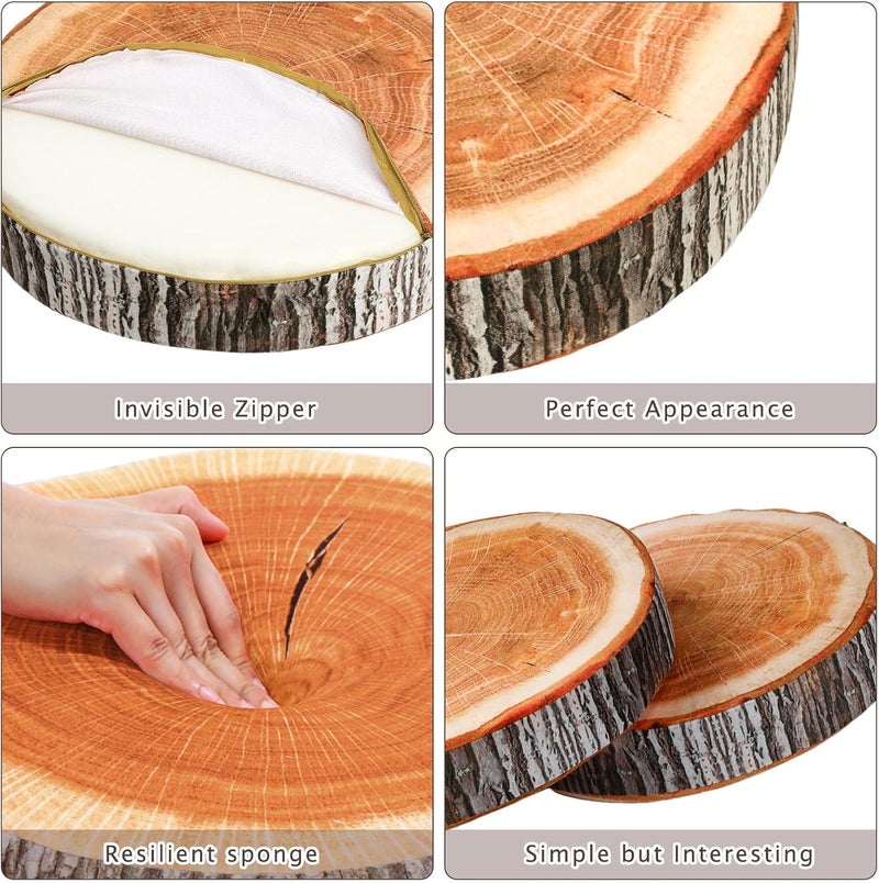 Queekay 2 Pcs Round Throw Pillow Decorative Wood Slice Floor Cushion 3D Digital Printing Forest Decor Soft Circle Pillow Cute Stump Camping Memory Foam for Home Chair Bedroom DecorEmulation - Image 4