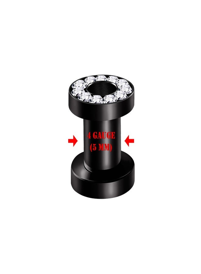 BIG GAUGES Pair of Screw Black Anodized 4gauges 5 mm Clear Crystal Piercing Jewelry Stretcher Ear Plug Earring Lobe Tunnel BG0183 - Image 2